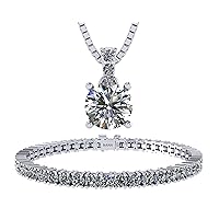 Central Diamond Center Pure Brilliance 6.00ctw Tennis Bracelet & Matching 1.50ctw Pure Brilliance Solitaire Necklace in Sterling Silver (W)