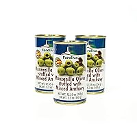 Manzanilla Olives stuffed with 12.35 oz (350g) by Faroliva (Anchovy, 3 Pack)