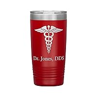 Personalized Dentist Tumbler With Name - Dentist Gift - 20oz Insulated Engraved Stainless Steel DDS Cup Red