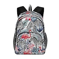 ALAZA Pink Watercolor Flamingo Zebra and Blue Palm Leaves Laptop Outdoor Backpack for Women Men,Fits Under 15.6 Inch Laptop