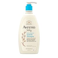 Aveeno Baby Daily Moisture Gentle Bath Wash & Shampoo with Natural Oat Extract, Hypoallergenic, Tear-Free & Paraben-Free Formula For Sensitive Hair & Skin, Lightly Scented, 18 fl. oz