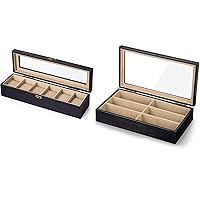 SRIWATANA Watch Box Case 6 Slot and Sunglasses Organizer 6 Slot for Women Men, Weathered Black (Contains 2 Items)