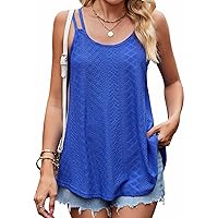 Miselon Tank Tops for Women Casual Summer Loose Fit Spaghetti Strap Eyelet Embroidery Sleeveless Tops Flowy Cami Shirts