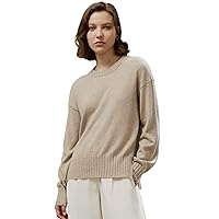 LilySilk Womens Sweater Drop-Shoulder 100% Cashmere Oversized Slit Pullover with Ribbed Cuffs Hem Crewneck Fall Winter