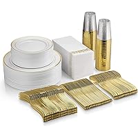 Supernal 400pcs Gold Plastic Dinnerware Set,Gold Plates Disposable,Gold Plastic Set,Gold Plastic Plates with Silverware Set,50 Guests Gold Plastic Plates,Gold Napkins,Suit for Wedding, Parties