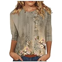 Trendy 3/4 Length Sleeve Womens Tops Casual Crewneck Sweatshirts Plus Size Cute Tops Elegant Vintage Floral Blouses