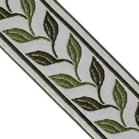 Designer’s Shop Jacquard Woven Embroidery Trim Green Leaves JR 725, 2” (50mm) x 3 Yards for DIY Sewing Crafting Home Decor Trim