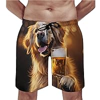 Golden Retriever Dog and Beer Men's Swim Trunks Quick Dry Swim Shorts Summer Beach Board Shorts with Pockets