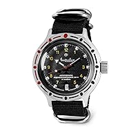 VOSTOK | Classic Amphibian Automatic Self-Winding Russian Diver Wrist Watch | WR 200 m | Fashion | Business | Casual Men's Watches | Model 420270 Black Strap