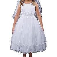 Lace Bead Satin Wedding Holy First Communion Special Occasion Flower Girl Dress