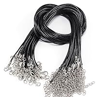 10Pcs 1.5/2mm Black Handmade Leather Chains Adjustable Braided Rope Pendant Charm DIY Findings Bulk Lobster Clasp String Cord Jewelry Making (Black, 2.0mm(0.08 inch))