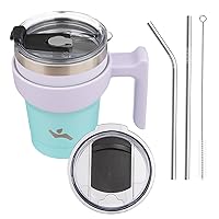 10oz Tumbler with Handle and 2 Straw 2 Lid, Insulated Water Bottle Stainless Steel Vacuum Cup Reusable Travel Mug, Oasis