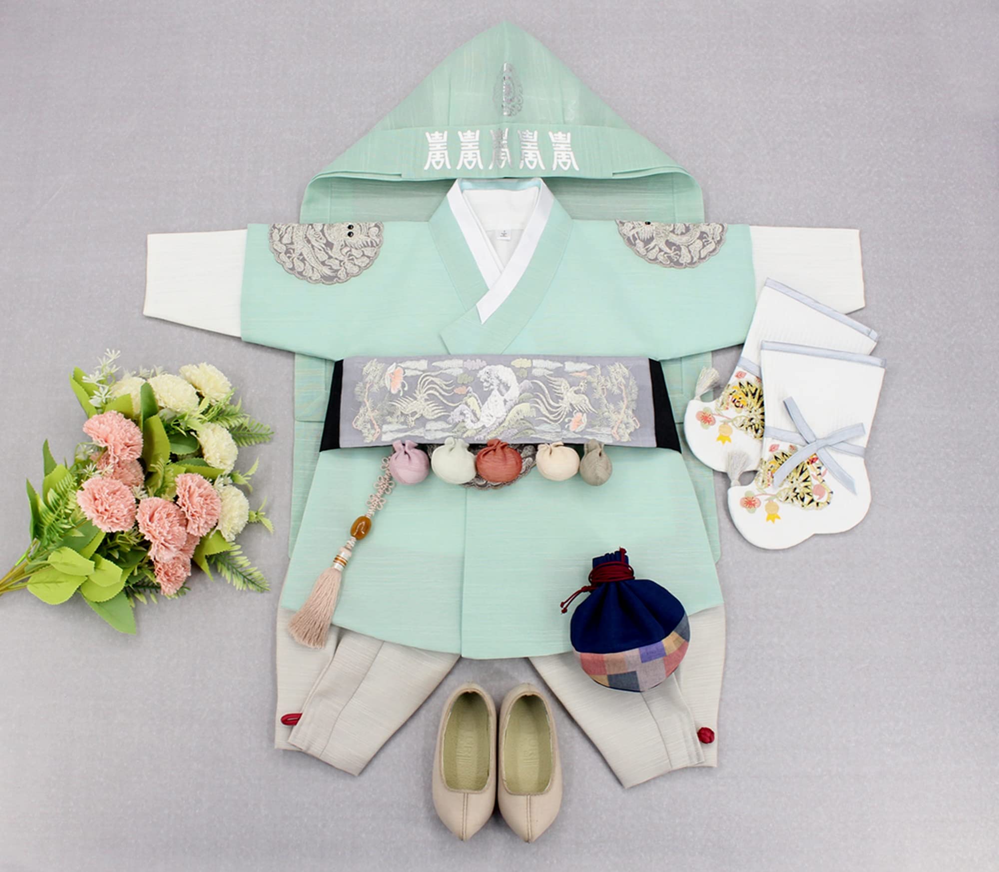 Korean Hanbok Boy Baby Traditional Kings Design Clothing Set Mint 100th days to 8 ages ddb002