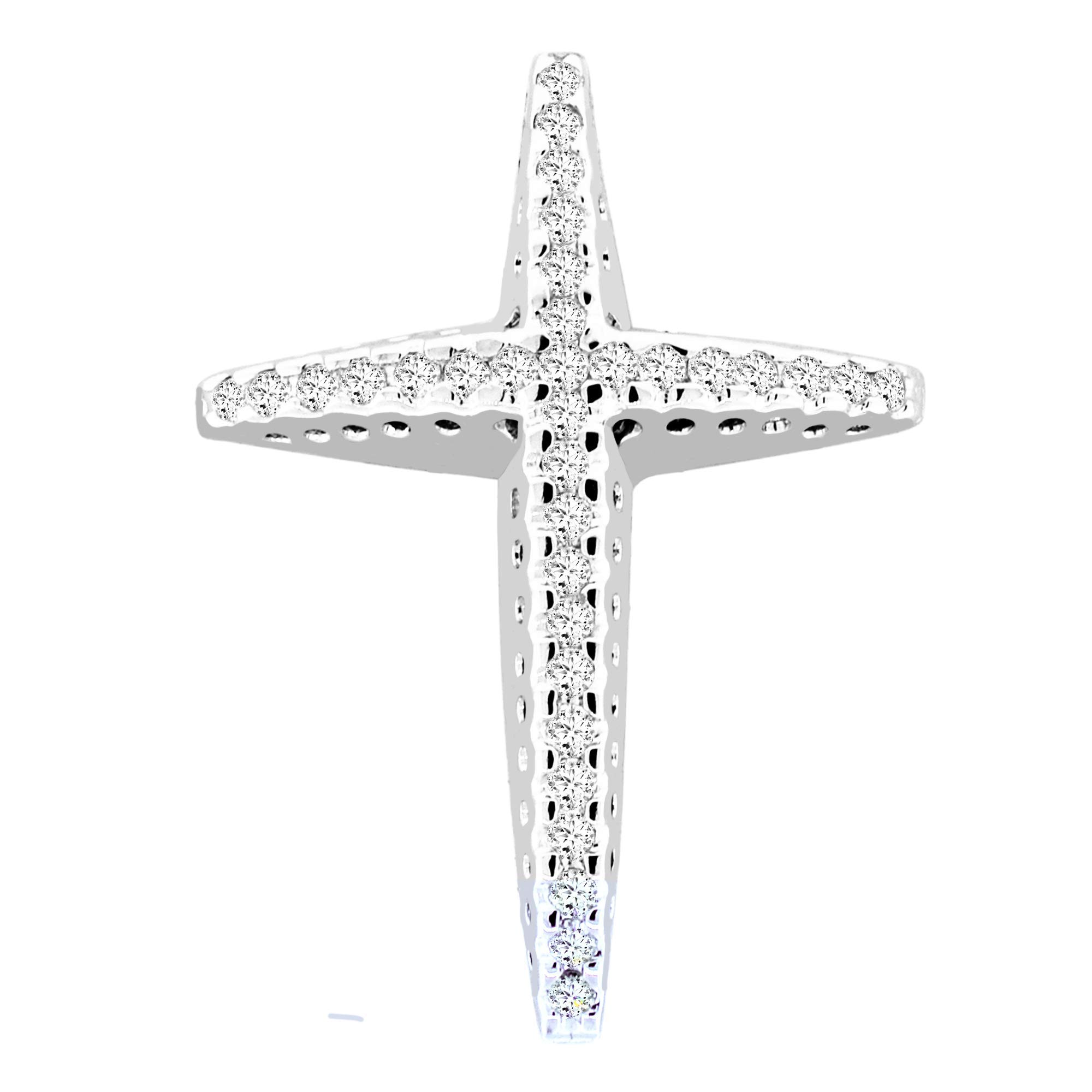 14K White Gold with 0.60cttw Round Cut Diamonds (J Color, SI2 Clarity) Cross Pendant