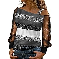 XJYIOEWT Crop Tops for Women Trendy Go Out Women Fashion Print Cold Shoulder T Shirt Mesh Long Sleeve Spliced Blouse to