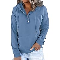 Womens Casual Hoodies Pullover Tops Lightweight Drawstring Long Sleeve Sweatshirts Fall Solid Color Clothes Pocket