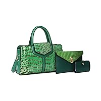 Women's Retro PU Leather Handbag Stylish Crocodile Print Large Capacity Shoulder Bag Top Handle Satchel Purse Set 3pcs