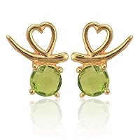 Peridot Quartz Stud Earrings | Green Gemstone Earrings Pair | Heart Shape Gold Plated Jewelry | Gift for Her | Bridal Earring | 150204, 6 Mm, Brass, Peridot