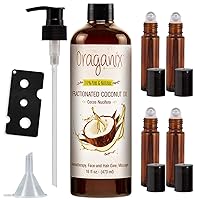 Fractionated Coconut Oil with Roller Bottles - 100% Pure Natural 16 Oz Coconut Oil, 10ml Essential Oil Roller Bottles, Caps, Funnel and Bottle Opener - Carrier Oil for Essential Oils Mixing
