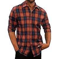 Fashion Plaid Shirt for Men Classic Fit Stretch Solid Long Sleeve Button Down Shirt Casual Loose Fit Work Shirts
