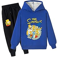 Boy Girls Long Sleeve Hood Sweatshirt and Jogging Pants Set The Simpsons Fleece Hoodie Loose Pullover Tops