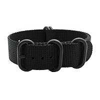 HNS 20mm Black Heavy Duty Ballistic Nylon Watch Strap 5 PVD Coated Stainless Steel Ring