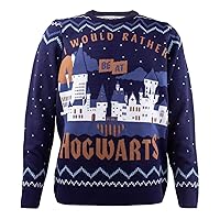 Harry Potter Unisex Adult Rather Be at Hogwarts Knitted Sweater (L) (Navy/White)