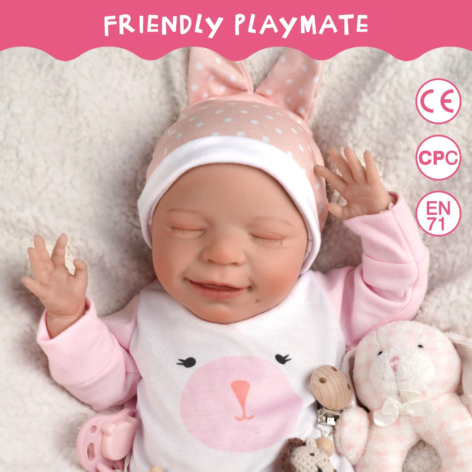 BABESIDE Lifelike Reborn Baby Dolls - 20-Inch Sweet Smile Real Life Realistic-Newborn Full Body Vinyl Sleeping Baby Girl with Toy Accessories Gift Set for Kids Age 3+