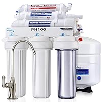 PH100 Alkaline Reverse Osmosis Water Filter System, pH+ Remineralization 6-Stage Under Sink RO Drinking Water Filtration System 100 GPD Fast Flow 1:1 Pure to Waste Ratio, US Made Filters