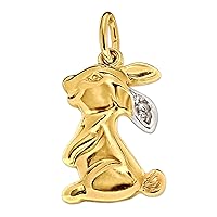 CLEVER SCHMUCK Golden Women's Pendant Rabbit Side Sitting 14 x 9.5 mm Bi-Colour Plastic Shape Ear Part White Rhodium-Plated Shiny 333 Gold 8 Carat in Case Sand, Glossy, Cubic Zirconia