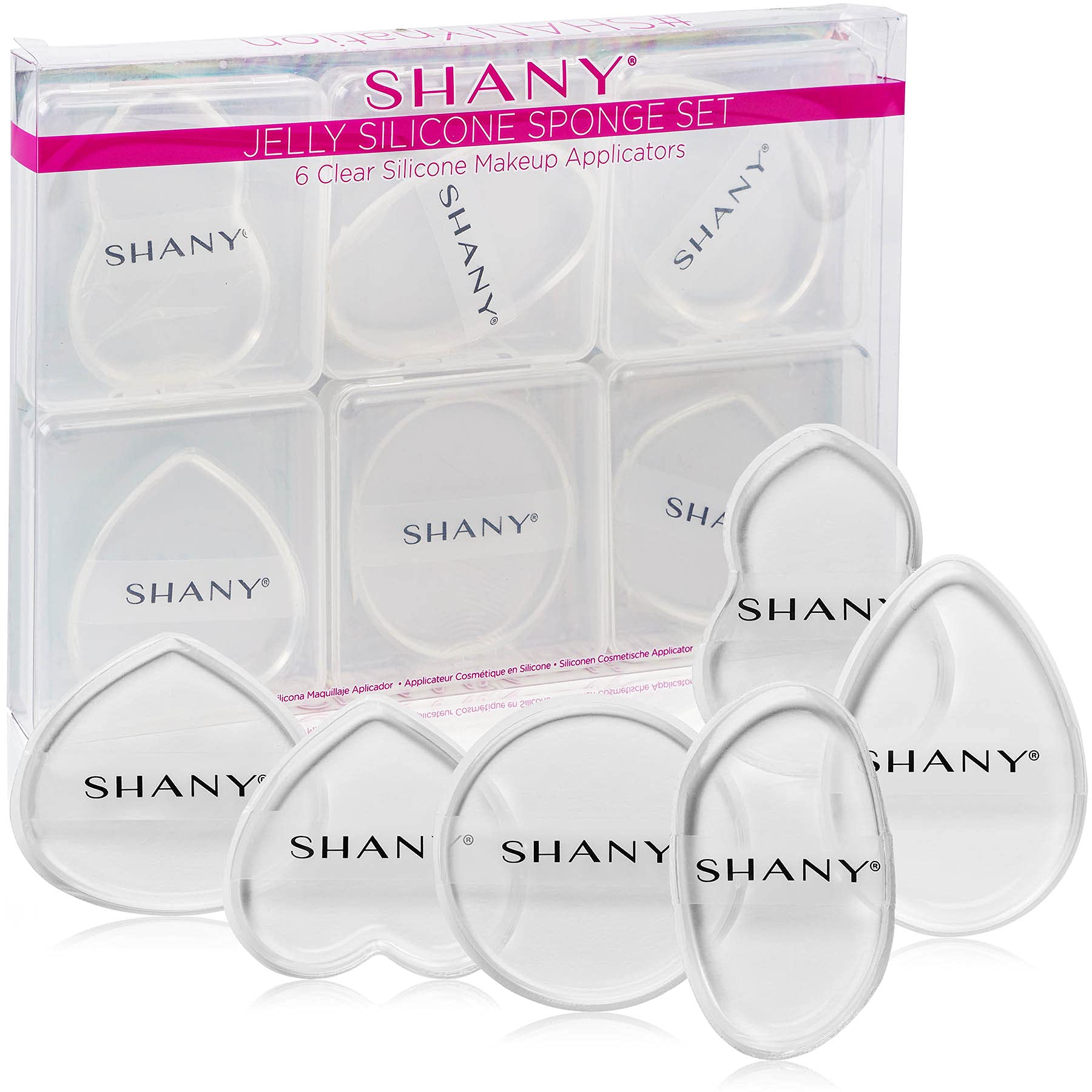 SHANY Stay Jelly Silicone Sponge Set - Clear & Non-Absorbent Makeup Blending Sponges for Flawless Application with Foundation - Assorted Sizes and Shapes - Pack of 6