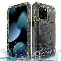 Compatible with iPhone 15 Pro IP68 Waterproof Case Metal Rugged with Screen Protector Kickstand Military Full Body Heavy Duty Dustproof Defender Sturdy Case for Underwater (Blue)