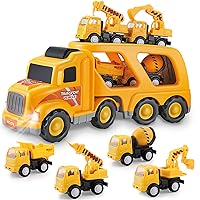 Construction Vehicle Toy Set with Sound and Light for 3-6 Year Old Kids - Trucks, Crane, Mixer, Dump, Excavator