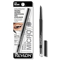 Revlon Gel Eyeliner, ColorStay Micro Hyper Precision Eye Makeup with Built-in Smudger, Waterproof, Longwearing with Micro Precision Tip, 214 Black, 0.01 Oz