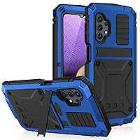 Samsung A32 4G Metal Case with Screen Protector Military Rugged Heavy Duty Shockproof with Stand Full Cover case for Samsung A32 4G (A32 5G, Blue)