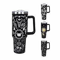 40oz Tumbler with Handle and Straw Stainless Steel Water Bottle Double Wall Vacuum Reusable Goth Travel Mug Hot or Cold Gothic Cup Gift for Man/Woman (Cat and Eye)