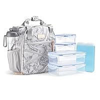 Fit & Fresh Kate Insulated Lunch Bag with Side Pouch & Carry Handles, Complete Lunch Kit Includes Matching Tumbler, 4 Containers & Ice Pack, Gray