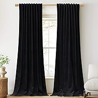 StangH Velvet Curtains 120 inches Long - Luxury Black Blackout Bedroom Curtains Super Soft Thick Thermal Insulated Drapes for Theater/Backdrop/Church/Stage, Back Tab, W52 x L120, 2 Panels