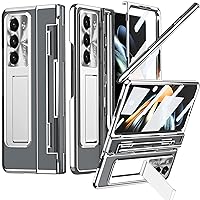 NINKI Compatible S Pen Case for Samsung Galaxy Z Fold 5 Case with Hinge Protection &S Pen Holder,5 in 1 Full Coverage Stand Screen Protector Phone Case for Samsung Galaxy Z Fold 5 5g Case Clear Silver