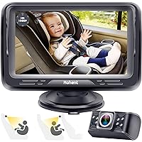 Rohent Baby Car Camera with Display: HD 1080P Baby Car Mirror 5 Mins Easy Installation Crystal Night Vision Infant Travel Safety Kit -N111