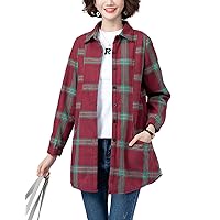 PEHMEA Women's Winter Warm Slim Sherpa Fleece Lined Mid Long Flannel Plaid Shirts Jacket