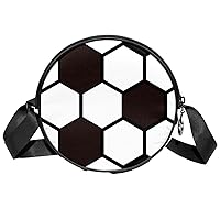 Soccer Football Ball Black White Pattern Crossbody Bag for Women Teen Girls Round Canvas Shoulder Bag Purse Tote Handbag Bag
