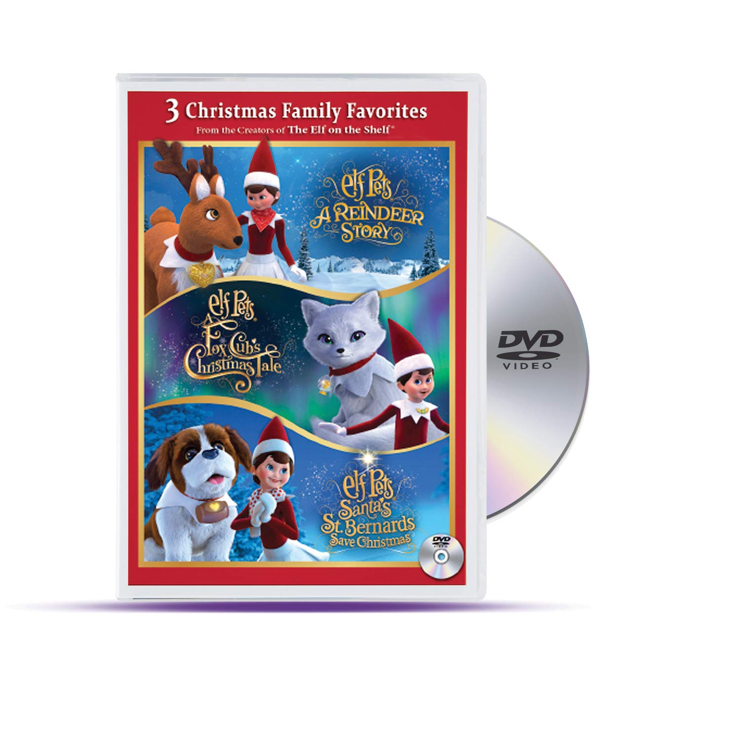 The Elf on The Shelf ELF Pets TRI-Pack DVD | Santa’s St. Bernard's Save Christmas, A Fox Cub’s Christmas Tale, Santa’s Reindeer Rescue