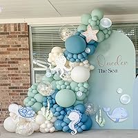PageebO 145pcs Dusty Green Balloon Arch Kit Light Blue Fog Green Sand White Balloons for Under The Sea Party Decoration Baby Shower Birthday Party Decor