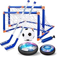 3-in-1 Hover Hockey Soccer Ball Kids Toys Set, Led Lights Floating Air Football, Indoor Outdoor Sport Toys for Kids, Christmas Birthday Gifts for Boys Girls Aged 3 4 5 6 7 8-12