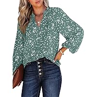 Dokotoo Women's Casual V Neck Alicia Floral Print Smocked Long Sleeve Chiffon Blouses Bohemian Top Shirts