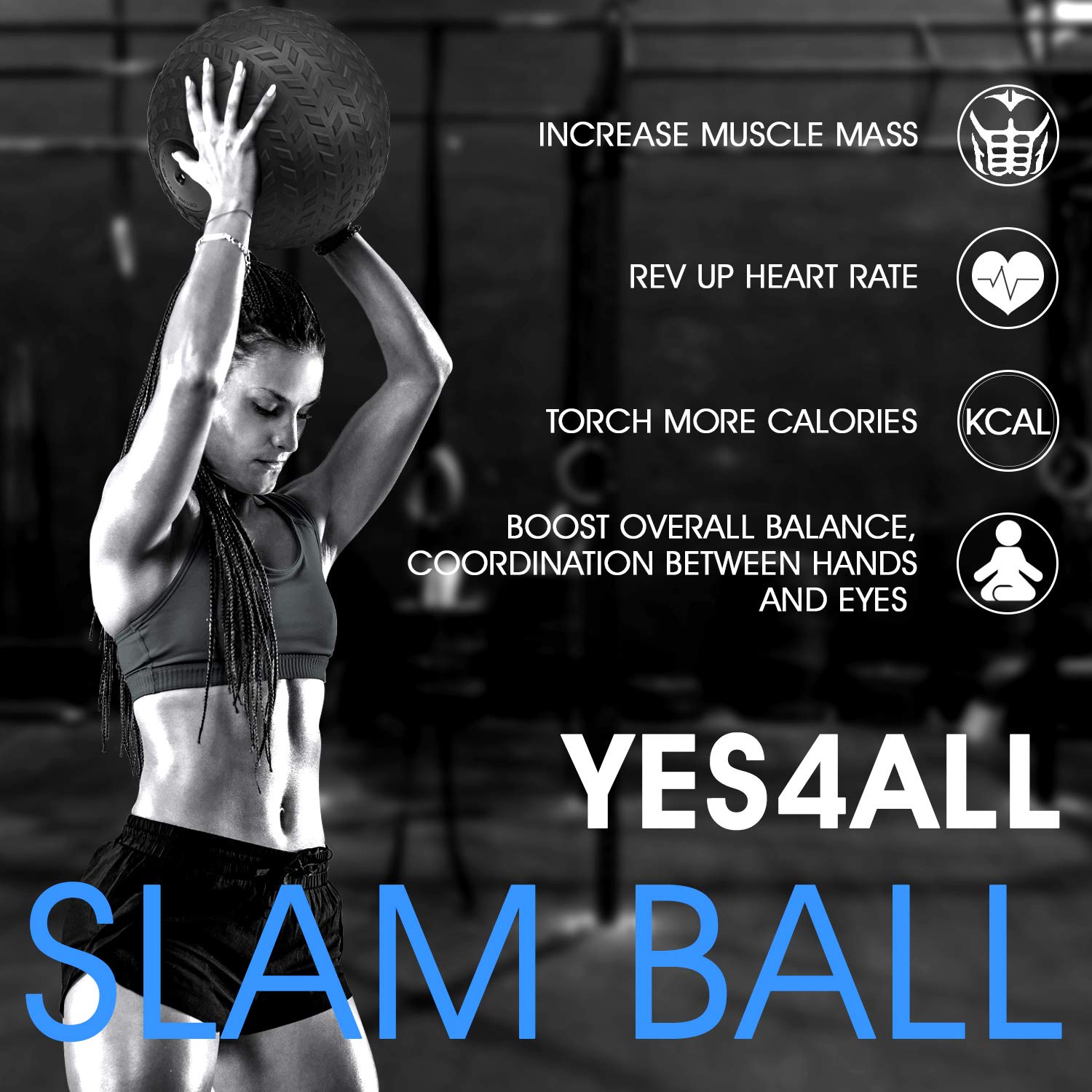 Yes4All Slam Balls, Weighted Balls for Exercise, Sand Filled Workout Ball with Different Textures & Weights, High-Density Rubber for Exercises, Athletic Training, 10-40lbs