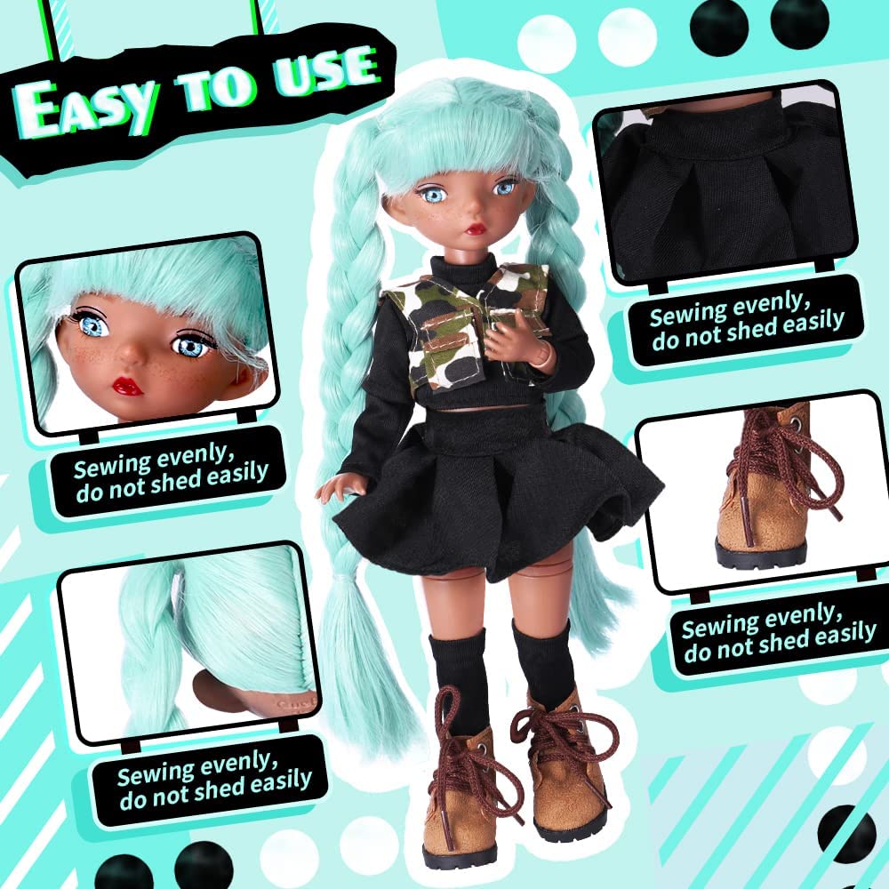 QUEBAN Doll by Vaddon-Poseable Fashion Doll with Black Skirt and Blue Ponytail,A Pair of Designer Recommended Interchangeable Hand,Great Gift for Kids 6-12 Years Old and Collectors-11 ?Inches