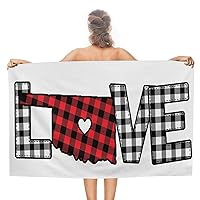 Valentine's Day Love Oklahoma Beach Towels Cotton 31x51 Inch State Pride Patriotic Colorful Adult Bath Towel for Bathroom Spa Cruises Pool Swim Pre-Washed Lightweight No-Shrink