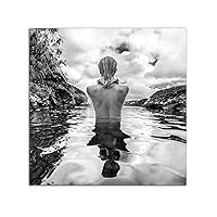Startonight Glass Wall Art - Nature and Woman in Black and White Decor - Tempered Acrylic Glass Artwork 24 x 24 Inches